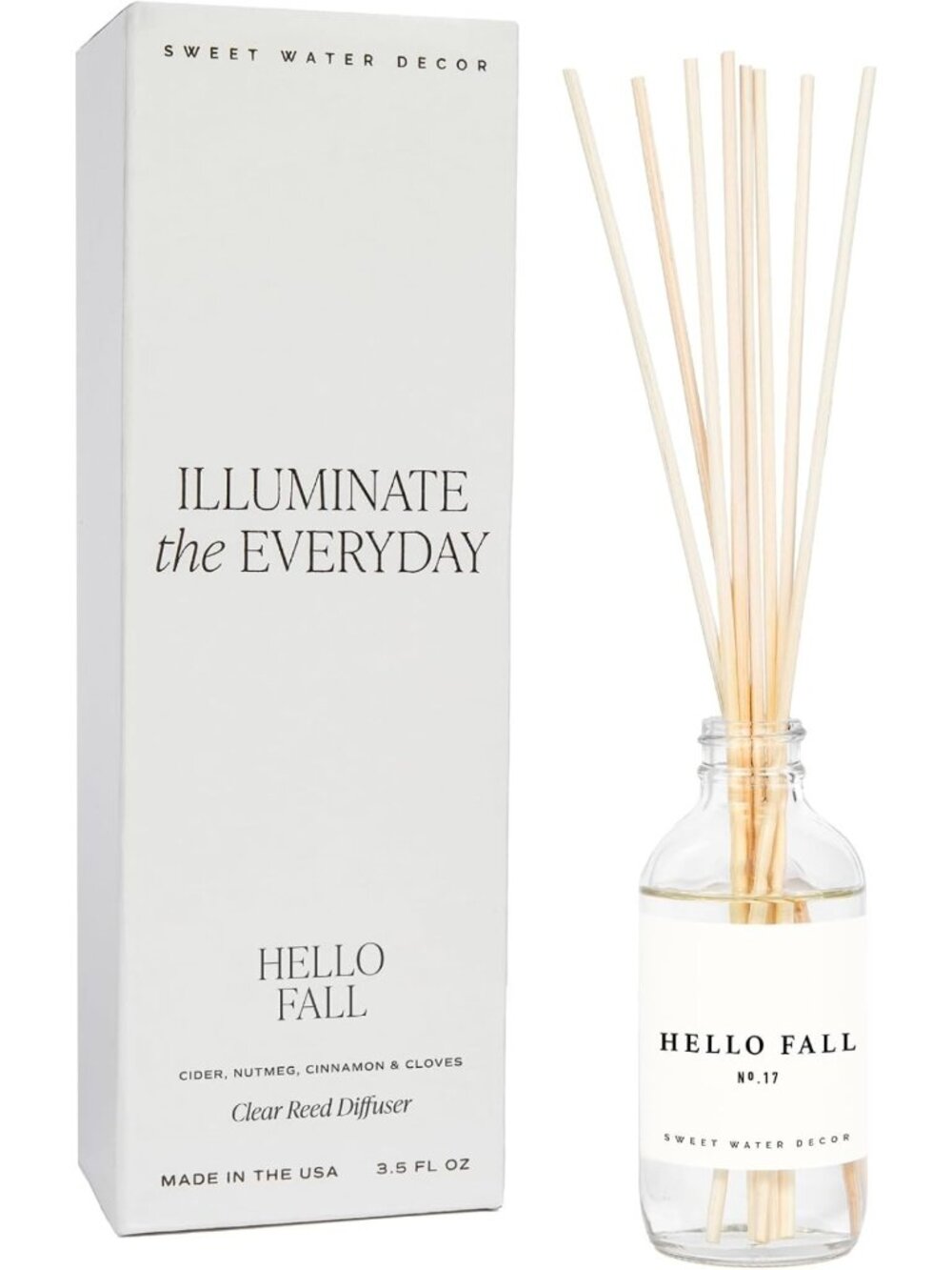 Hello Fall Reed Diffuser Set - Hot Cider, Cinnamon, Apple & Nutmeg Scents - Long